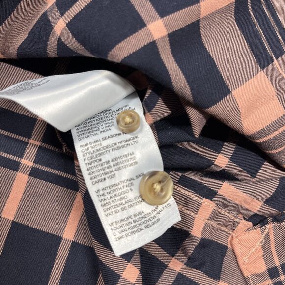 North Face Shirt Mens Small Plaid Button Up Pocket Outdoors Pink Navy Blue - Picture 6 of 12